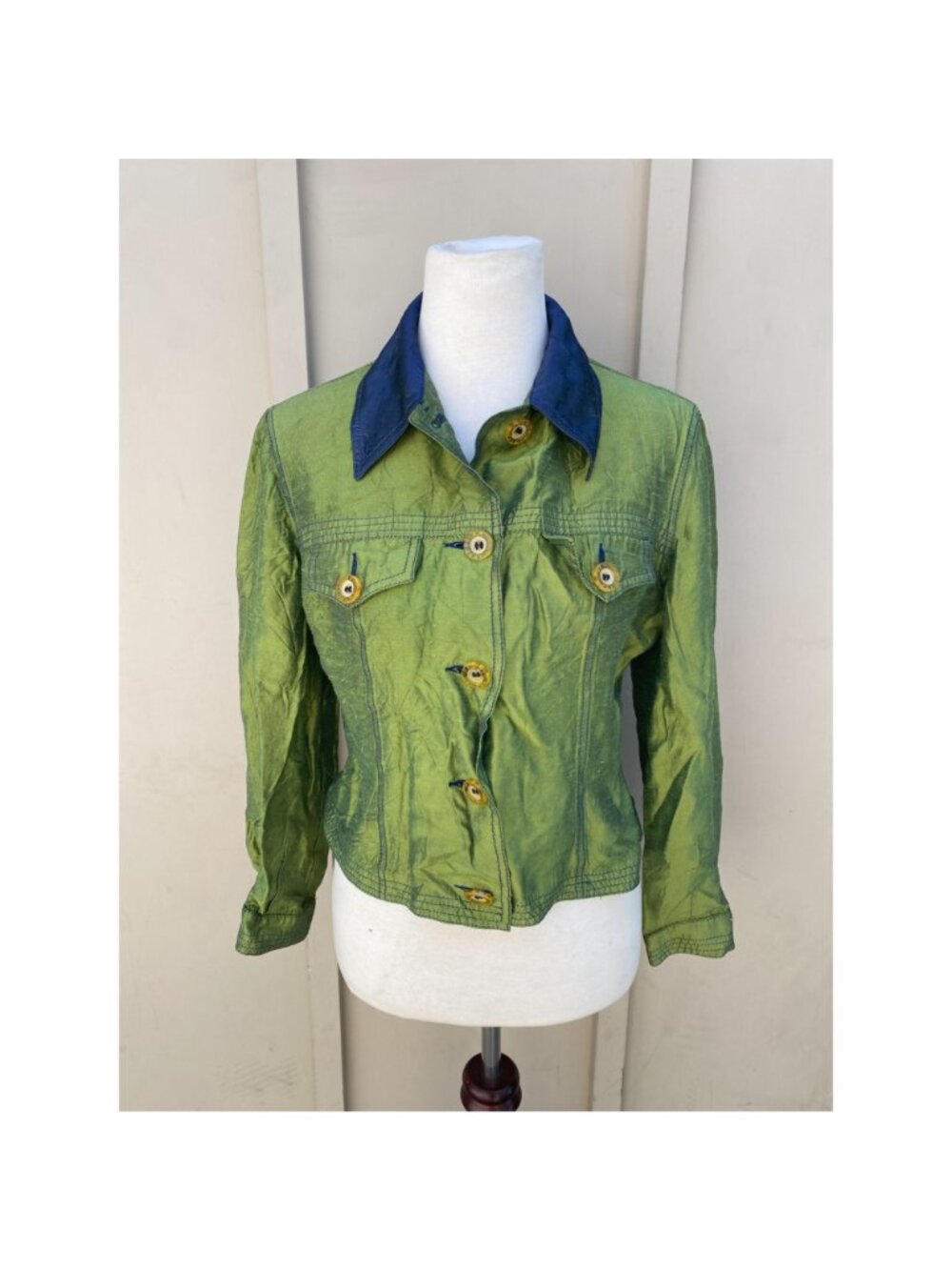 Fendi Vintage 90s 2000s Y2K Button-Down Jacket Green Metallic - Picture 2 of 13